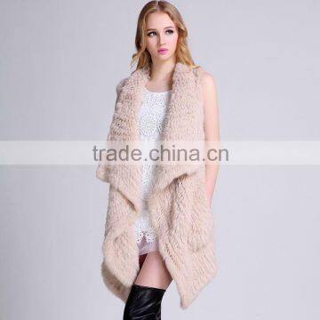 Wholesale Womens Knitted Rabbit Fur Vest with Wide Laples