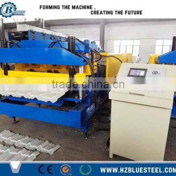 Color Coated Steel Roof Tile Roll Forming Making Machine , Chain Chain Transmission Step Roof Tile Roll Former Machine