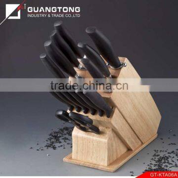 15 pcs forged pom handle with wood knife block kitchen knife rubber block wooden knife block