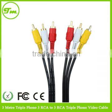 3 Metre Triple Phono 3 RCA to 3 RCA Triple Phono Video Cable