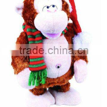 Singing Monkey with X'mas hat, shaking shoulder & feet, electronic & movement plush toys