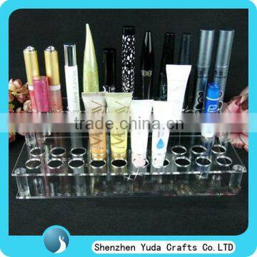 2 tier acrylic clear cosmetic display with holes, perspex cosmetic lipstick mascara display rack