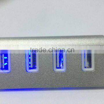Multi 4 Port Aluminum Man Usb 2.0 Hub From China Suppliers With Blue LED Indicator Lights photo-6