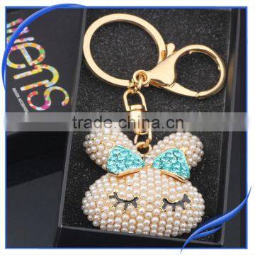 Fashion Rhinestone Rabbit Metal Keychain