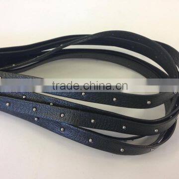 Flat leather with Studs -Real nappa leather-flat with studs-10mm-dark blue