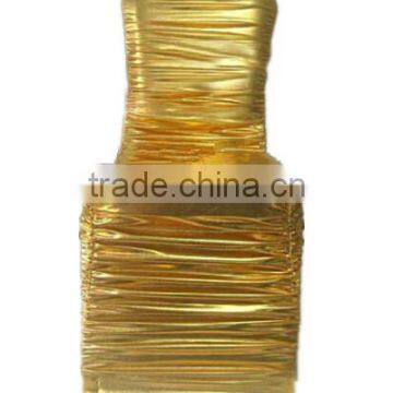 Polyester lycra spandex four way stretch ruffled metallic gold chair cover hotel banquet wedding