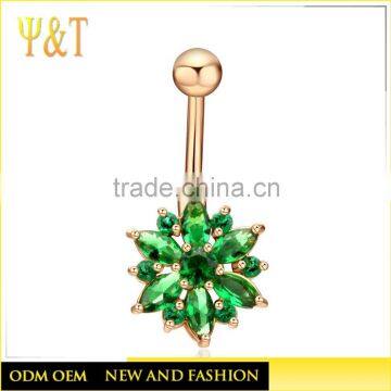 2016 Latest gold plated crystal navel rings wholesale body piercing jewelry