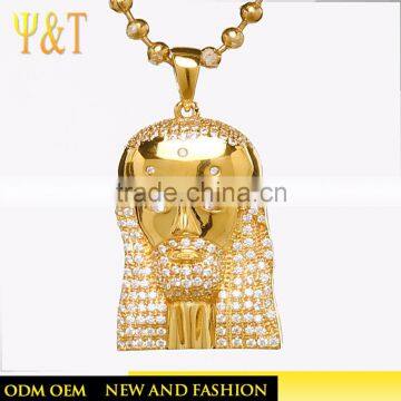 Jingli Jewelry sterling silver gold plated Glittered Mens Hip Hop Jesus Faces Pendants Necklaces Jewelry