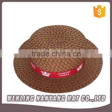 Boys&Girls Straw Bowler Derby Hat Round Flat Brim Boater Kids Cap