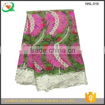 Fantastic wax lace fabrics african super wax hollandaise with big leaves embroidery design guipure lace