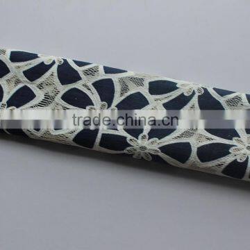 Navy Blue Flower Lace Fabric With White Holes photo-4