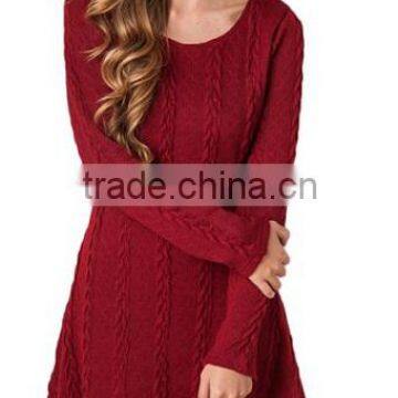 Womens Crew Neck Long Sleeve Causal Knitted Sweater Tunic Dresses