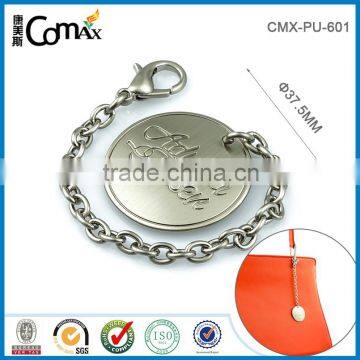 Brush nickel custom solid round metal handbag pendant