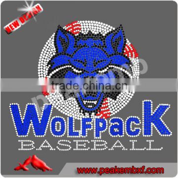 Crystal Wolfpack Baseball In Stock wholesale iron-on rhinestone