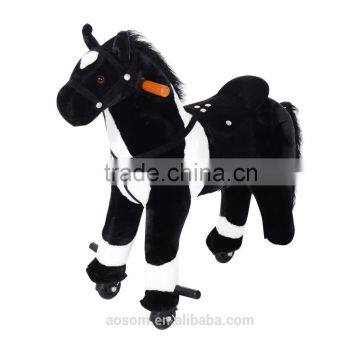 Qaba Kids Plush Ride On Walking Horse Toy Horse on Wheels - Black