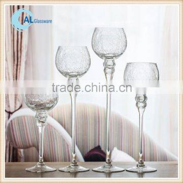 clear cracked wine glass shape long stem candle holder