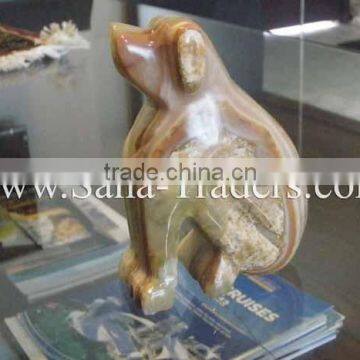 Natural Marble Onyx Designed Marble Standing Camel, Multi Green