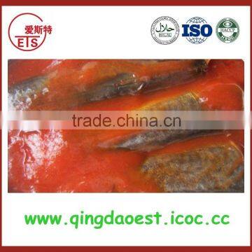 Canned seafood canned mackerel in tomato sauce with 425g size and can package
