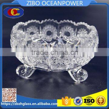 three-legged clear fruit ice cream glass bowl