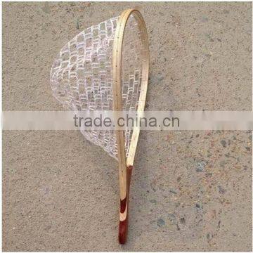 Wooden handle fishing landing net