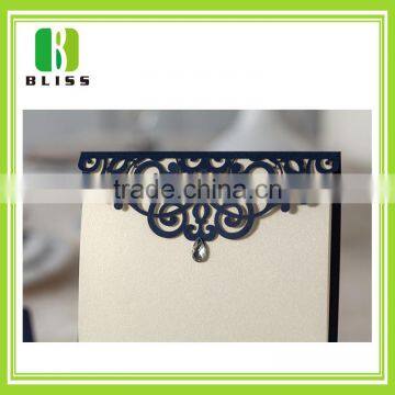 Custom blue flower lace luxury paper cards handmade korean wedding invitation card