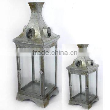 Vintage Metal Candle Lantern Distressed Garden Lantern Set of 2