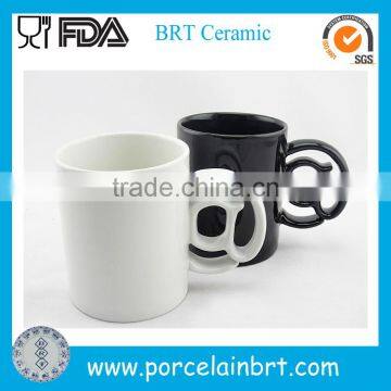 Special Handled White Black Ceramic Coffee Mug