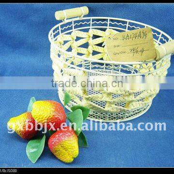 Light yellow paper rope iron frame round faux plate trays with ear handle