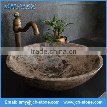 Elegant round shape bathroom brown marble stone wash basin