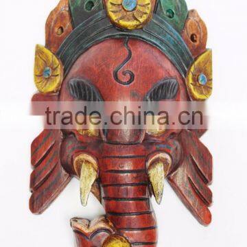 Wooden Mask of Hindu Lord Ganesh Wall Hanging Made In Nepal