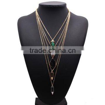 Multilayer chain with turquoise pendant unisex costume necklace accessories