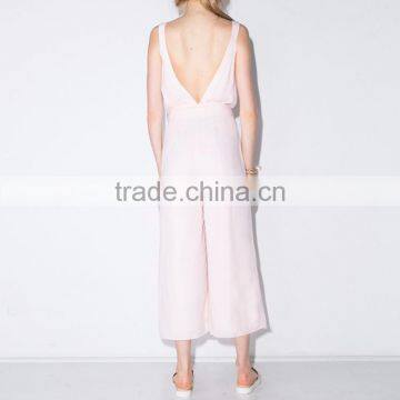 HAODUOYI Women Sexy Deep V Jumpsuits Wide Leg Playsuits Sleeveless Rompers photo-4