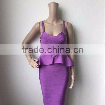 4 Colors Wholesale Knee Length Spaghetti Strap 2 Piece Women's High Waist HL Bodycon Bandage Dress Cocktail Party Dress photo-3