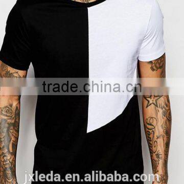 Fashion Men Cut & Sew Square Panel Round Collar Short Sleeve Plain T-shirt Wholesale Custom Factories photo-3