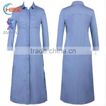 Zakiyyah MD003 Long Shirt Blue New Model Malaysia Baju Kurung 2017 Dubai Abaya Wholesale China Kaftan Dress photo-4