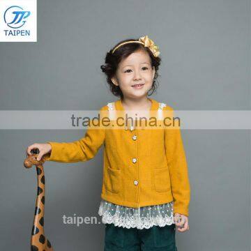 Long Sleeve Girls Knitted Outfits With Lace Girls Boutique Clothing For 2017 Spring Children Clothing OEM Service