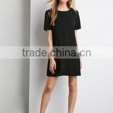 Hollow Out Embroidery Straight Dress With Short Sleeves photo-2