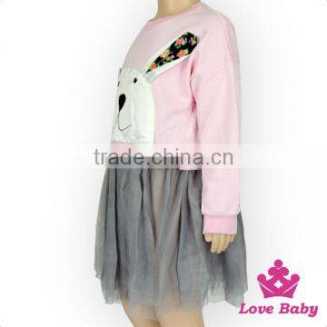 Baby Girl Winter Formal Dresses Cute Rabbit Long Sleeve Pink & Gray Tutu Dress photo-2
