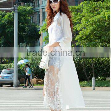 MOQ 1pc Hot Sale With Chiffon and Lace Patchwork Cardigan Long Lace t Shirt,t Shirt Women photo-5