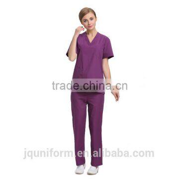 Juqian 2016 Quality Hot Purple V Neck Summer Hospital Housekeeping Staff Uniforms