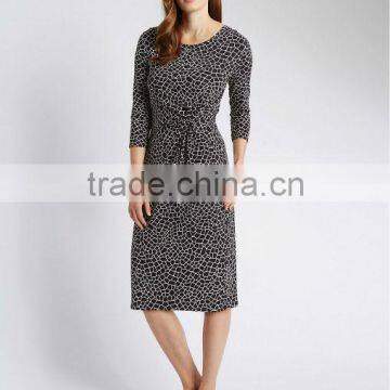 3/4 Sleeve Mosaic Print Wrap Shift Dress photo-1