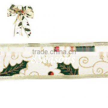 Yellow Golden Tree Pattern Organza Ribbon For Christmas Decoration 5.0cm photo-2