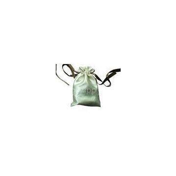 Deux Beige Shing Satin Ribbon Drawstrings Bag, Fabric Carrier Bags 2 Side Printing