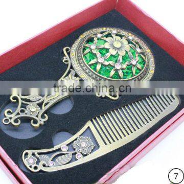 Fashion Promotional Metal Gift Mirror,Imitation Cosmetic Hand Mirror with Hair Comb