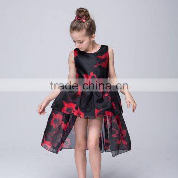 New stylish girl wedding party summer frock gauze puffy irregular printing dress