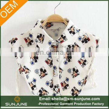 Fashion Women Button Placket Chiffon Crop Top With Collar