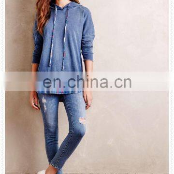 China Wholesale Women Clothes Layered Plaid Cotton Jersey Hoodie With Flannel Trim Manufacturers photo-4