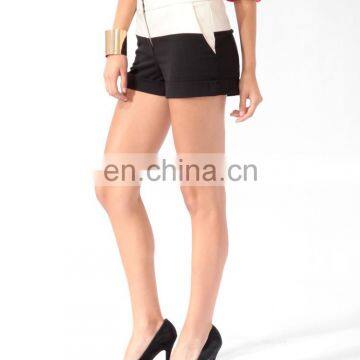 Colorblock Faux Leather Woven Shorts CSS0030 photo-2
