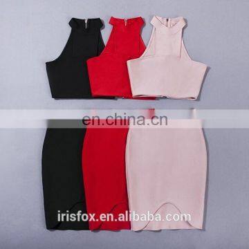 Irisfox L955 sexy lastest new model fashion wholesale pink two piece bandage dress for party