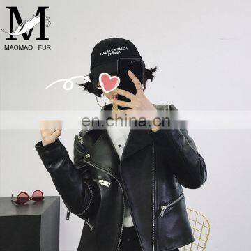 Women Short Sheepskin Biker Jacket Slim Natural Lambskin Coat Leather Jacket 100% Genuine photo-6